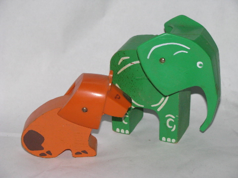 60s-70s vintage Playskool wood zoo animals, old wooden toys