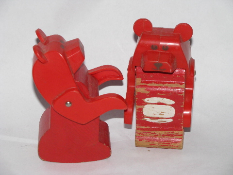 60s-70s vintage Playskool wood zoo animals, old wooden toys