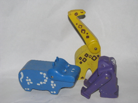 60s-70s vintage Playskool wood zoo animals, old wooden toys