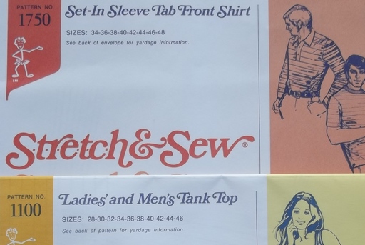 70s 80s retro sewing patterns, vintage Stretch & Sew pattern lot for knits