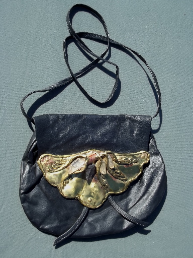 70s 80s vintage Brazilian leather pouch purse shoulder bag w/ gemstones