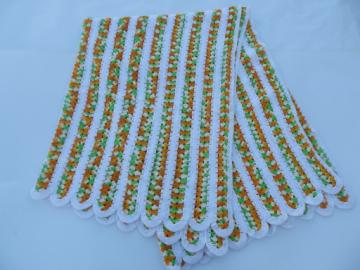 70s retro crochet afghan blanket,  stripes in green, gold, white