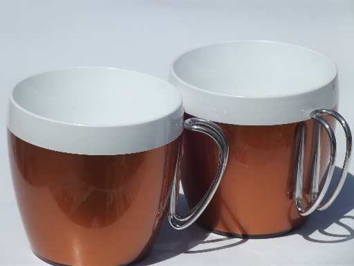 70s retro metallic copper plastic insulated drinkware, Thermo-Serv style