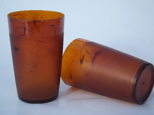 70s retro tortoise shell plastic tumblers, 8 vintage iced tea glasses