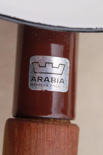 70s vintage Arabia enamel stock pot & pan, Scandinavian modern kobenstyle cookware