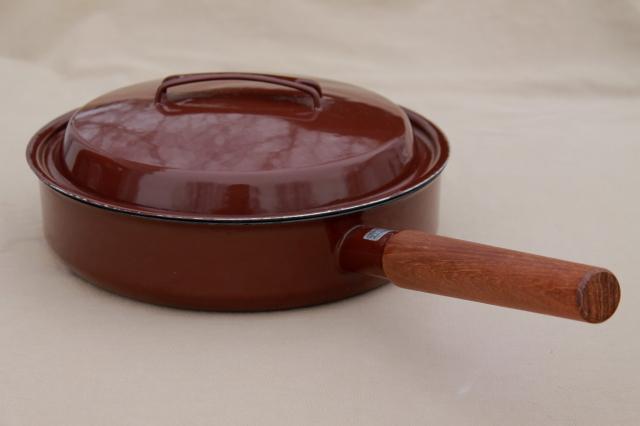 70s vintage Arabia enamel stock pot & pan, Scandinavian modern kobenstyle cookware
