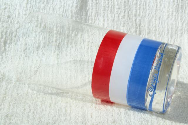 70s vintage Georges Briard glassware, mod red white blue stripes tall tumbler drinking glasses