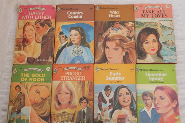 70s vintage Harlequin romances, pulp cover paperback romance novels lot