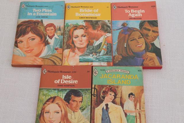 70s vintage Harlequin romances, pulp cover paperback romance novels lot