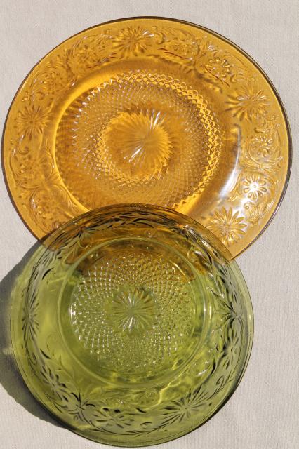 70s vintage Indiana glass depression daisy dishes, amber wheat gold ...
