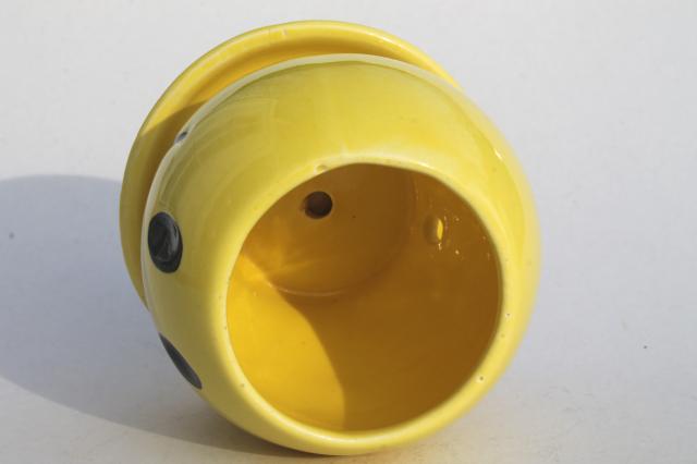70s vintage McCoy pottery planter pot, yellow ceramic smiley face, retro hipster style!