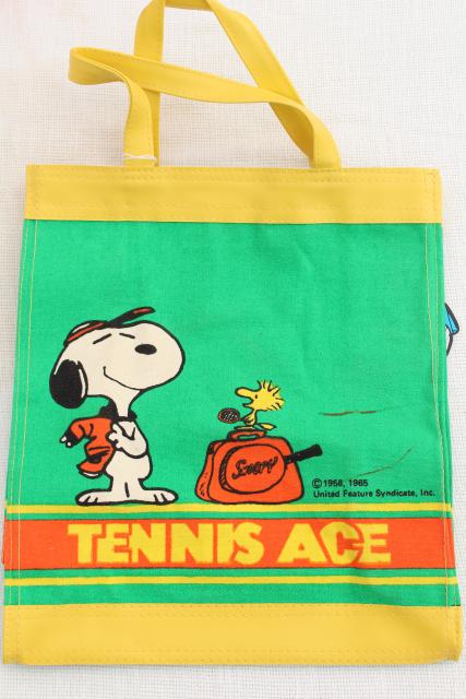 70s vintage Snoopy Peanuts tennis ace printed cotton canvas tote bag w/ tag