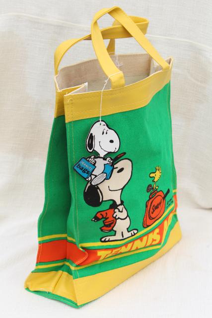 70s vintage Snoopy Peanuts tennis ace printed cotton canvas tote bag w/ tag