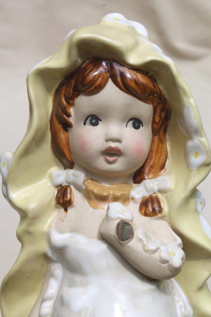 70s vintage ceramic girl figurine, retro LUV flower child, Lipper & Mann Japan