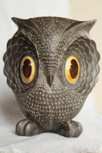 70s vintage ceramic owl, wise old owl w/ big eyed mod look, hippie retro spirit animal
