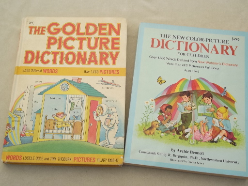 70s vintage children's dictionary lot, illustrated picture dictionaries