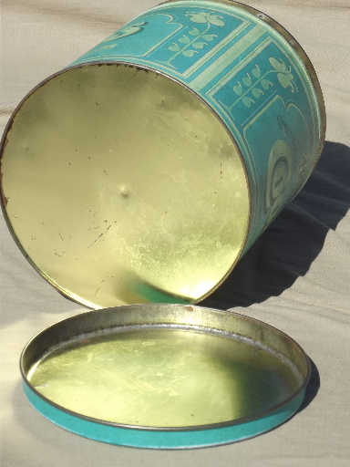 70s vintage cookie jar canister, Ballonoff Pentron Cookies print tin