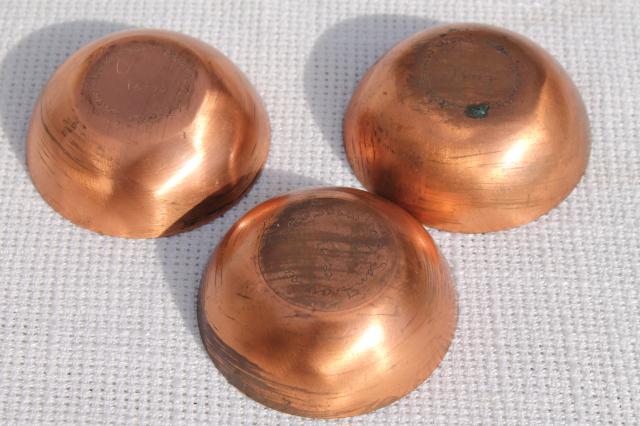 70s vintage copper enamel bowls, signed Jade Snow Wong enameled copper tiny dishes