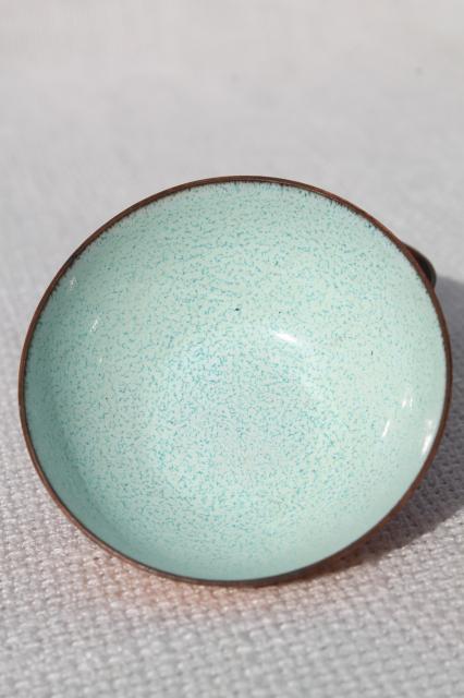 70s vintage copper enamel bowls, signed Jade Snow Wong enameled copper tiny dishes