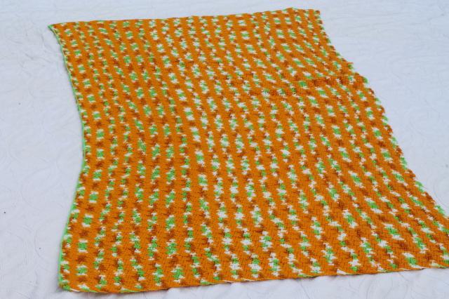 70s vintage crochet afghans / picnic blankets, lime green & orange gold