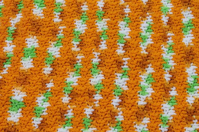 70s vintage crochet afghans / picnic blankets, lime green & orange gold