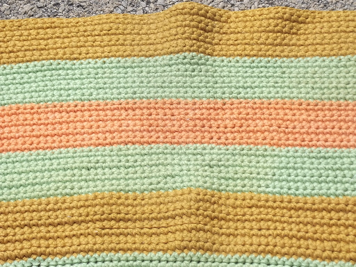 70s vintage crochet Indian blanket rug, retro southwest desert colors