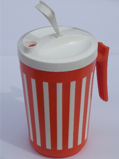 70s vintage Deka plastic pitcher, Danish modern orange & white stripe