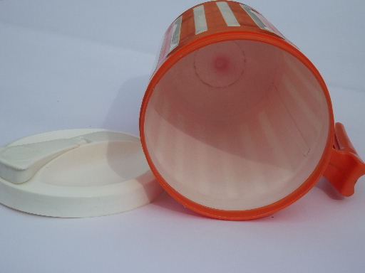 70s vintage Deka plastic pitcher, Danish modern orange & white stripe