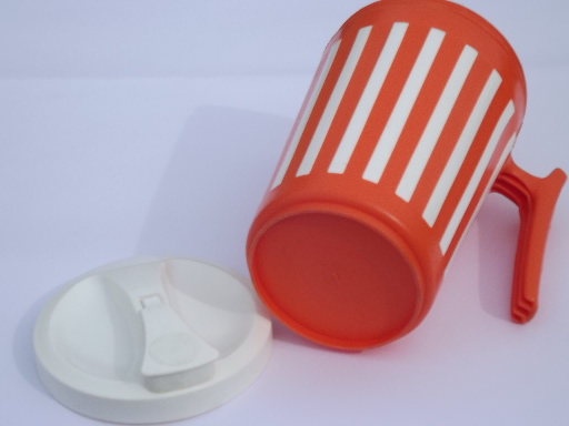 70s vintage Deka plastic pitcher, Danish modern orange & white stripe