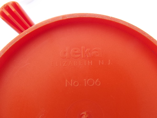 70s vintage Deka plastic pitcher, Danish modern orange & white stripe