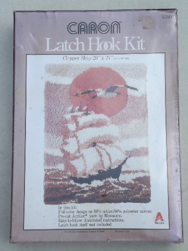 70s vintage latch hook rug kits for retro shag wall hangings w/ flying geese
