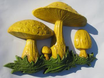 70s vintage magic mushrooms wall art, retro toadstool Dart plastic plaque