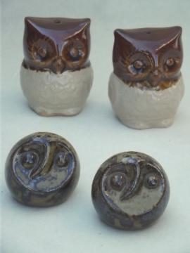 70s vintage owl S&P shakers, rustic pottery owls Otagiri Japan & Taiwan