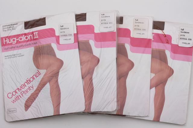 70s vintage pantyhose stockings, sealed packages stretch seamless suntan nude nylons