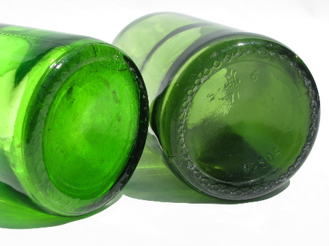 70s vintage recycled eco-chic vases, cut off green glass wine bottles