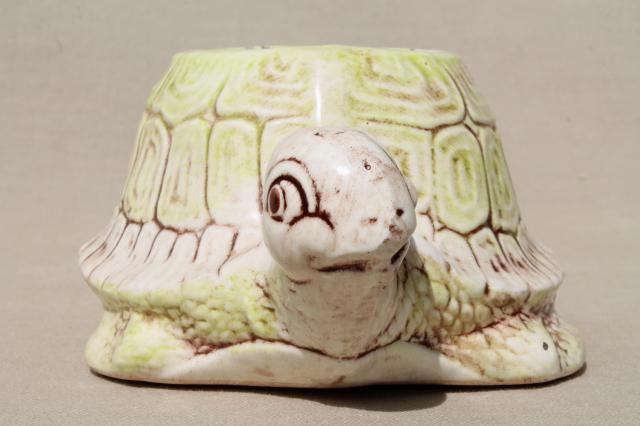 70s vintage smiling turtle planter pot, retro ceramic tortoise