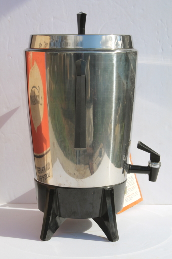 70s vintage Sunbeam party percolator, 30 cup pot stainless coffee maker AP50-A