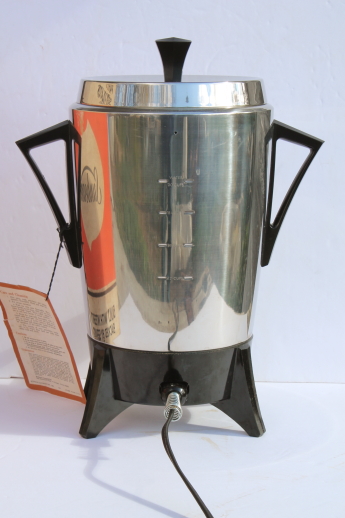 70s vintage Sunbeam party percolator, 30 cup pot stainless coffee maker AP50-A