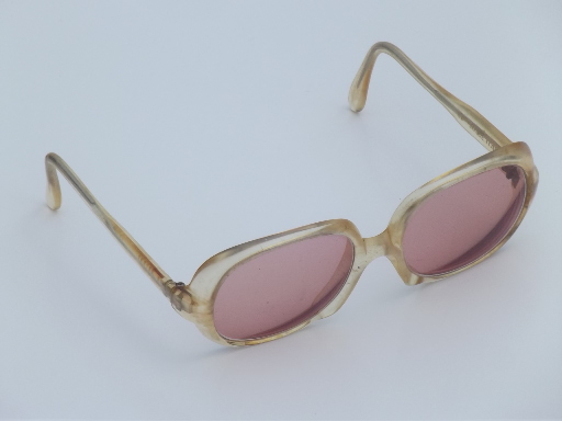 70s vintage  sunglasses, blonde eye glasses  frames  w/ retro rose colored lenses