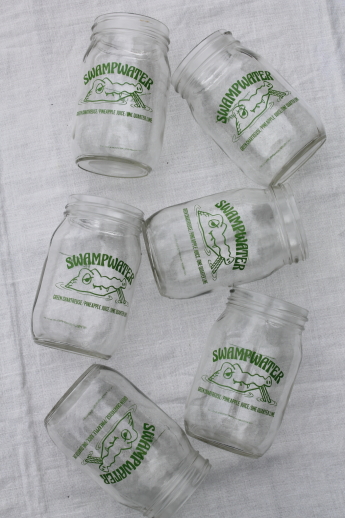 70s vintage Swampwater jars, redneck drinking glasses for mason jar cocktails