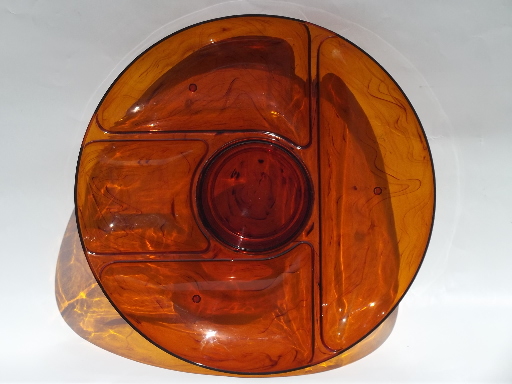70s vintage tortoise shell plastic dishes, retro summer serving pieces