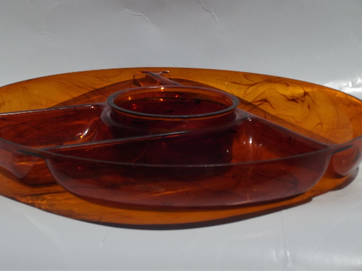 70s vintage tortoise shell plastic dishes, retro summer serving pieces