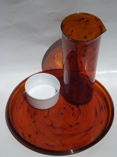 70s vintage tortoise shell plastic dishes, retro summer serving pieces