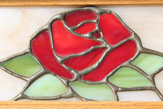 80s 90s vintage stained leaded glass jewelry box, Beauty and the Beast red rose
