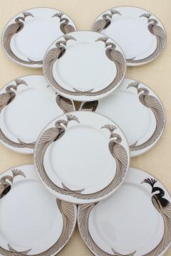 80s deco silver Phoenix Rising white porcelain plates, vintage Fitz & Floyd