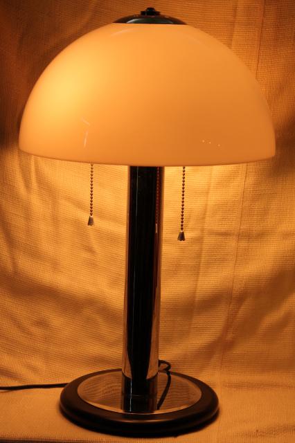 80s mod vintage tubular chrome steel table lamp w/ plastic mushroom shade