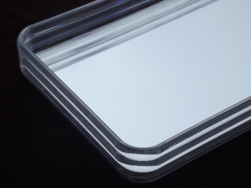 80s retro deco clear lucite acrylic plastic tray w/ oblong glass mirror