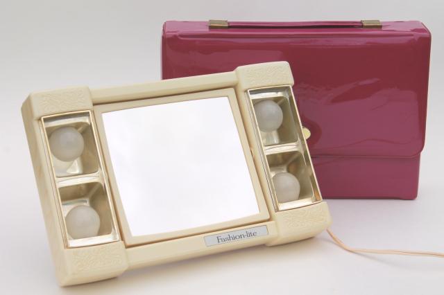 80s vintage Fashion Lite lighted makeup mirror, light up magnifying mirror