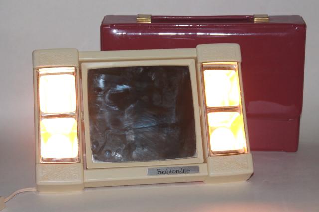 80s vintage Fashion Lite lighted makeup mirror, light up magnifying mirror