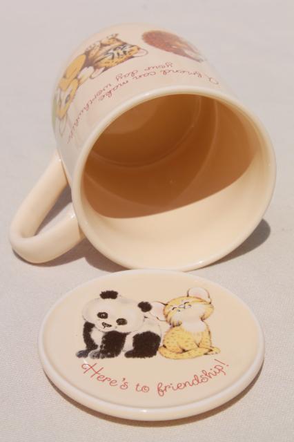 80s vintage Hallmark Mug Mates cup & coaster / lid set, A Friend Can Make Your Day